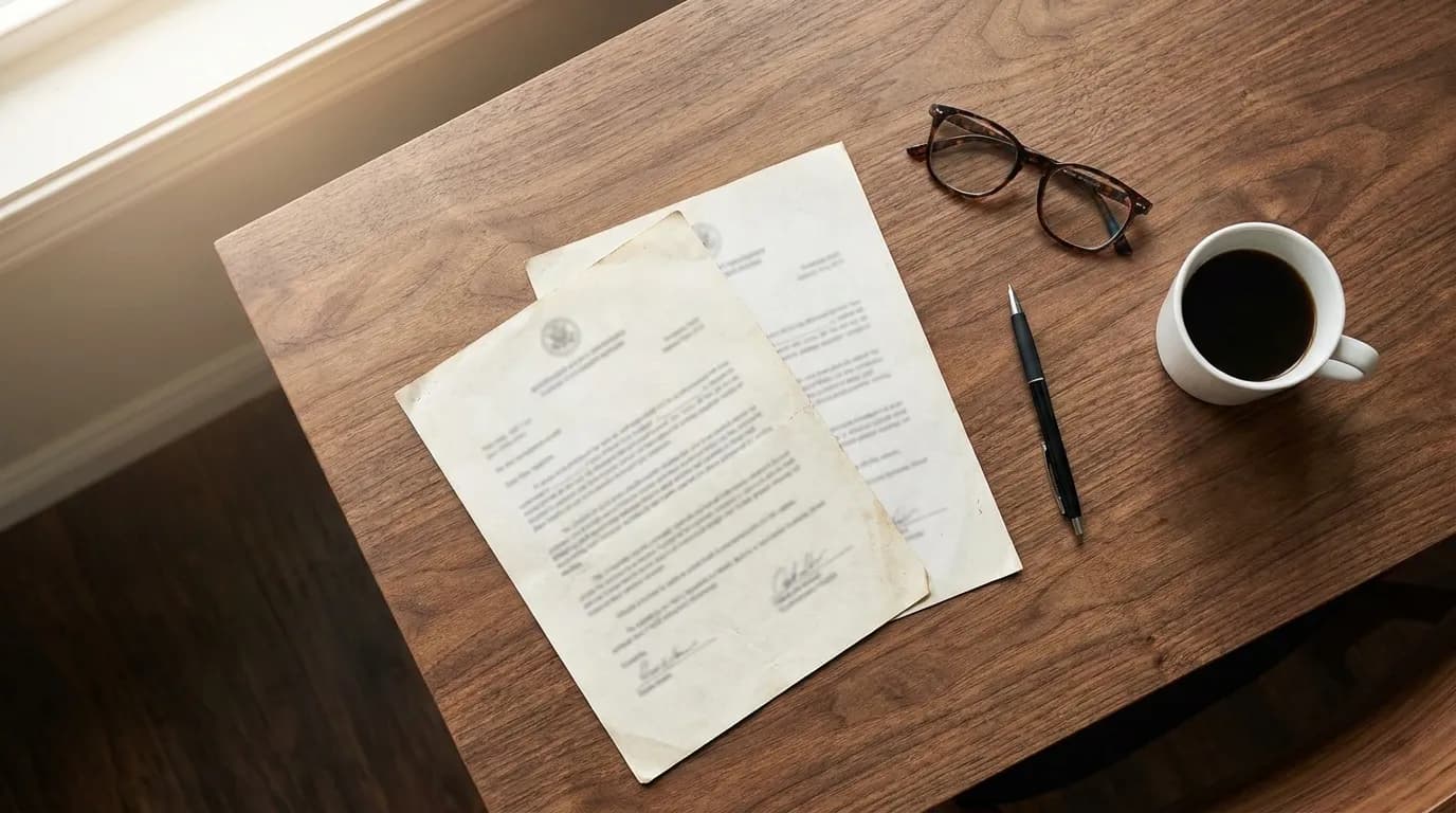 A county property tax statement beside a manufactured home title document