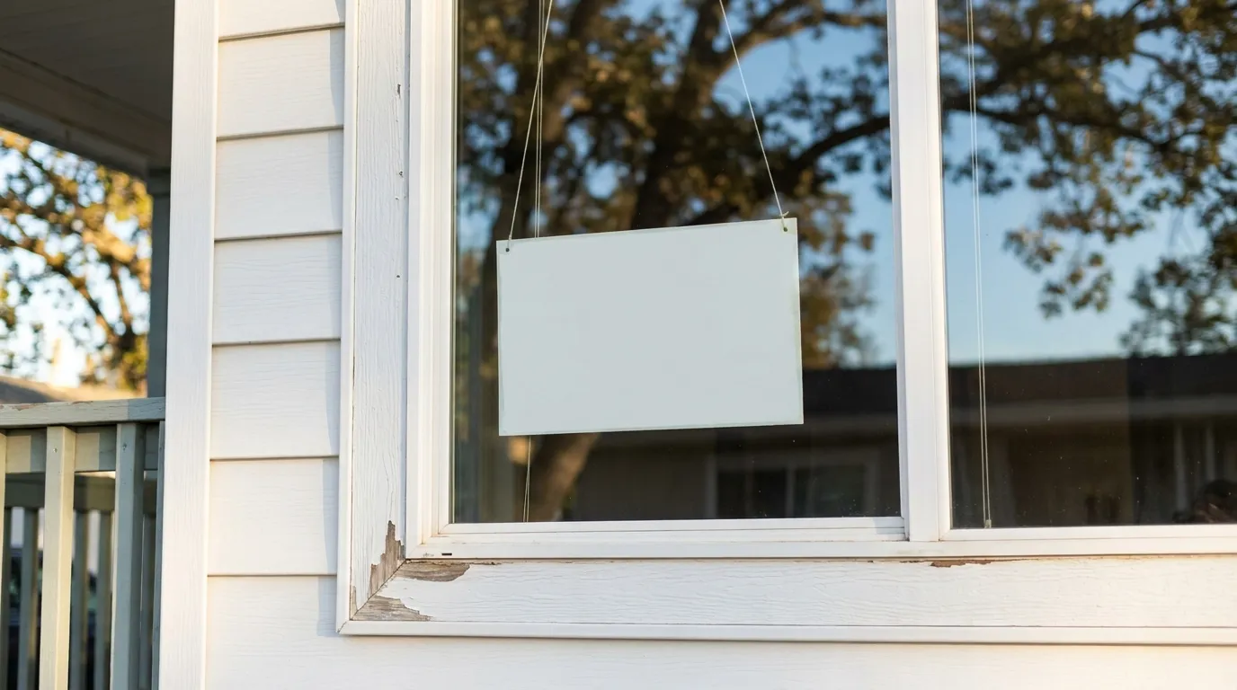 A for sale sign in the window of a manufactured home in a California community